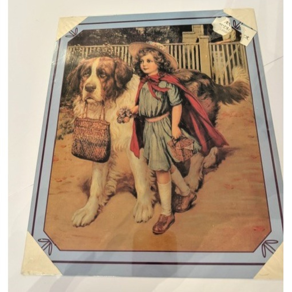 Vintage Grape-Nuts Advertising Metal Sign Girl and St. Bernard Dog Tin Sign